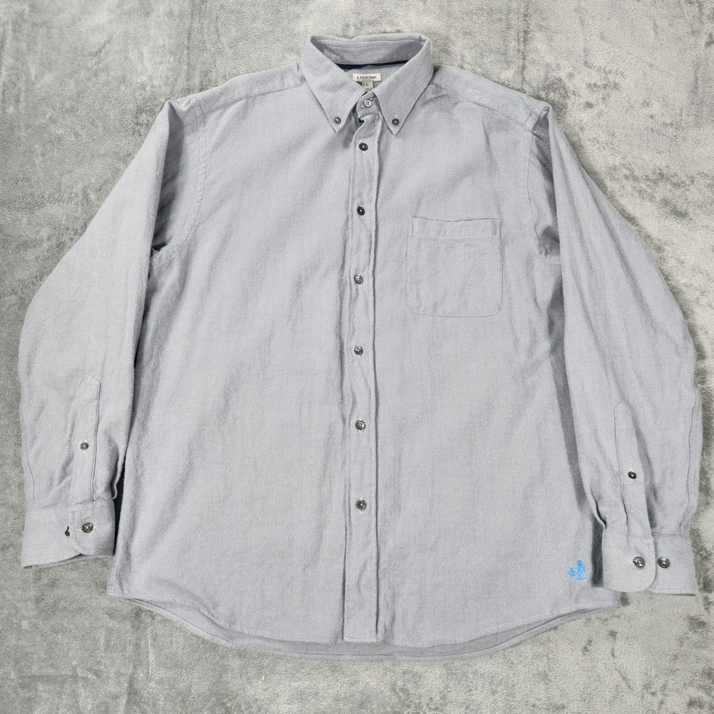 J. Peterman Mens Gray Herringbone Button Down Long Sleeve Shirt